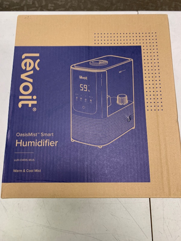 Photo 1 of LEVOIT Humidifiers for Bedroom Home, Smart Warm and Cool Mist Air Humidifier for Large Room, Auto Customized Humidity, Fast Symptom Relief, Easy Top Fill, Essential Oil, Quiet, OasisMist4.5L, White