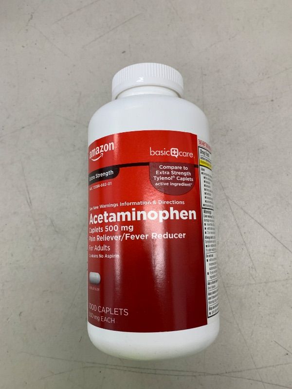 Photo 1 of Amazon Basic Care Extra Strength Pain Relief, Acetaminophen Caplets, 500 mg, 1000 Count (Packaging may vary)