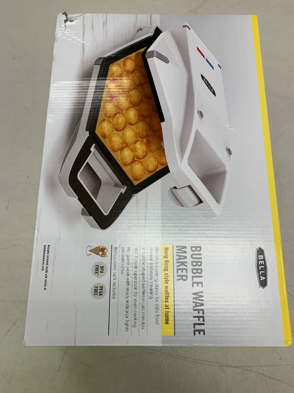 Photo 1 of BELLA 17175 Bubble Maker w, Rapid Quickly Make Fluffy 9” Authentic Hong Kong Breakfast or Dessert, Healthy-Eco Non Stick Coating, Easy to Clean Waffle Iron, 120 Volts, Cone Rack Included, White