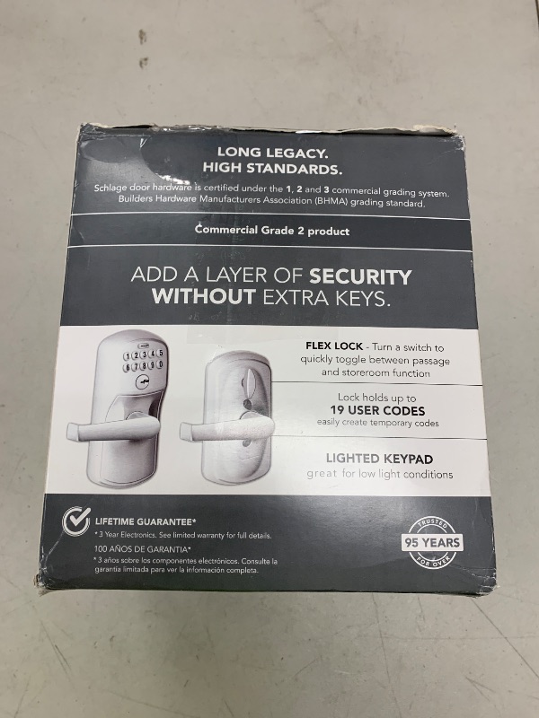 Photo 1 of SCHLAGE Brushed Chrome FE595CS V PLY 626 ELA Plymouth Light Commercial Electronic Keypad Lock with Elan Lever(Satin Chrome)