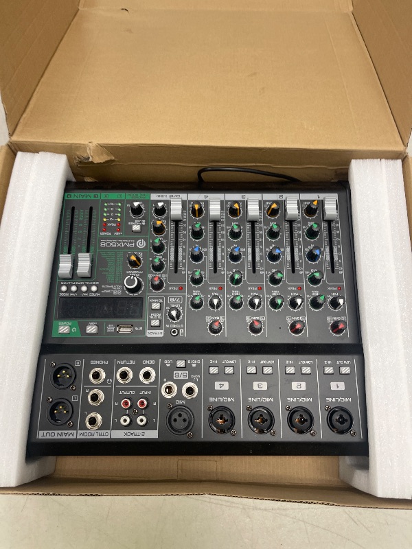 Photo 1 of Pyle 8-Channel Audio Mixer, Bluetooth Studio Mixer/DJ Controller with Digital Effects, USB Interface, MP3 Compatible, XLR Inputs and LED Display, Audio Mixing Sound board System 10”x11”x3” inches