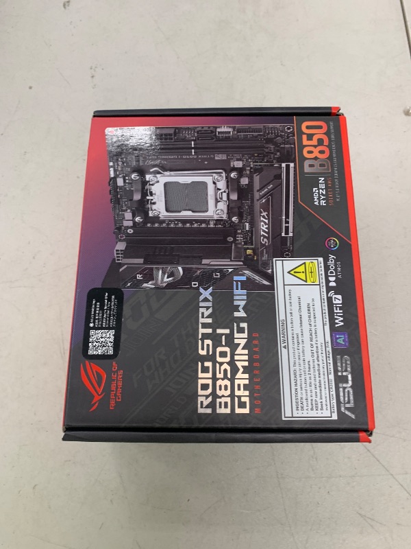 Photo 1 of ASUS ROG Strix B850-I Gaming WiFi AMD AM5 B850 Mini-ITX mITX Motherboard 10+2+1 Stages, DDR5, 2.5G LAN, WiFi 7, 2X M.2, PCIe® 5.0 x16, USB 20Gbps Type-C®, AI Overclocking, AI Networking II, Aura Sync