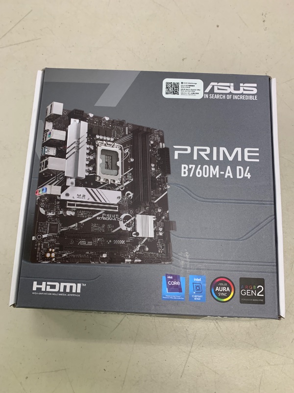 Photo 1 of ASUS Prime B760M-A D4 Intel® B760 (LGA 1700)(13th and 12th Gen) mATX Motherboard, PCIe 4.0, 2xM.2 Slots,2.5Gb LAN, DisplayPort,Dual HDMI,Rear USB 3.2 Gen 2, Front 1 Type-C®, Aura Sync