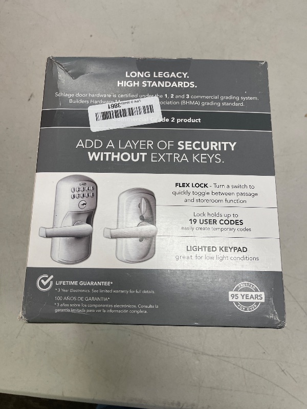Photo 1 of SCHLAGE Brushed Chrome FE595CS V PLY 626 ELA Plymouth Light Commercial Electronic Keypad Lock with Elan Lever(Satin Chrome)