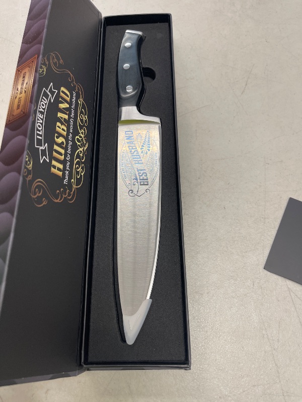 Photo 1 of CUTLINX Birthday Gift BEST HUSBAND - Premium Chef Knife Gift - 8 in. Stainless Carbon Steel Kitchen Knive w/Pakka Wood Handle - Father's Day, Christmas, Housewarming, Anniversary, Holiday Gifts