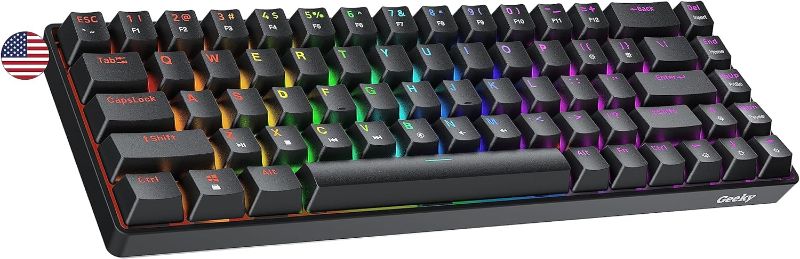 Photo 1 of Geeky GK65 SE 65% | Mechanical Gaming Keyboard | 68 Keys Multi Color RGB LED Backlit for PC/Mac Gamer | ANSI US American Layout (Black, Mechanical Blue)
