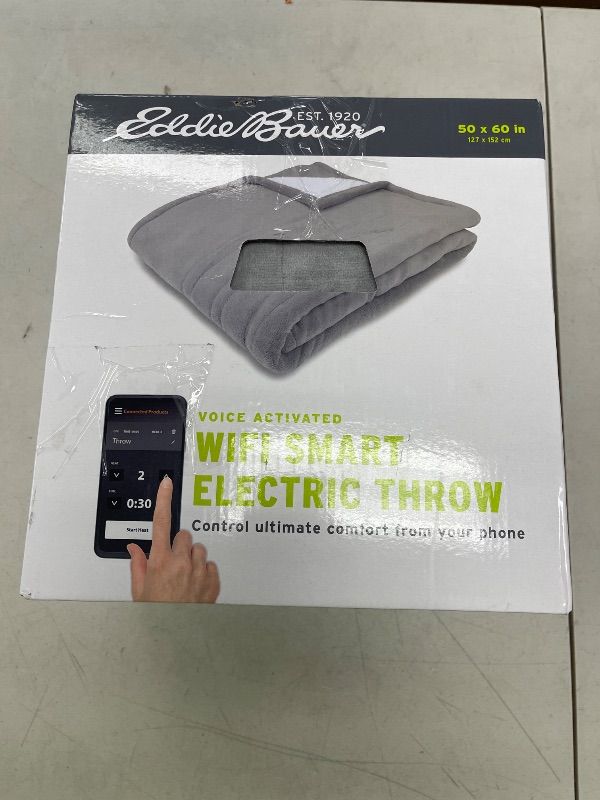 Photo 1 of Eddie Bauer | Smart Heated Electric Throw Blanket - Reversible Sherpa - Hands Free Control - Wi-Fi Only (2.4GHz) - Compatible with Alexa, Google, iOS, Android - Gray