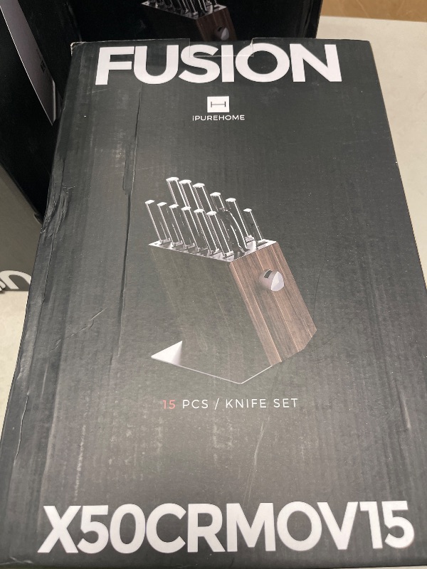 Photo 1 of Kitchen Knife Set, 15 PCS Knife Sets for Kitchen with Block, X50CrMoV15 High Carbon German Steel Knife Set with 6X Serrated Steak Knife, Knife Sharpeners, Kitchen Scissors, Heavy