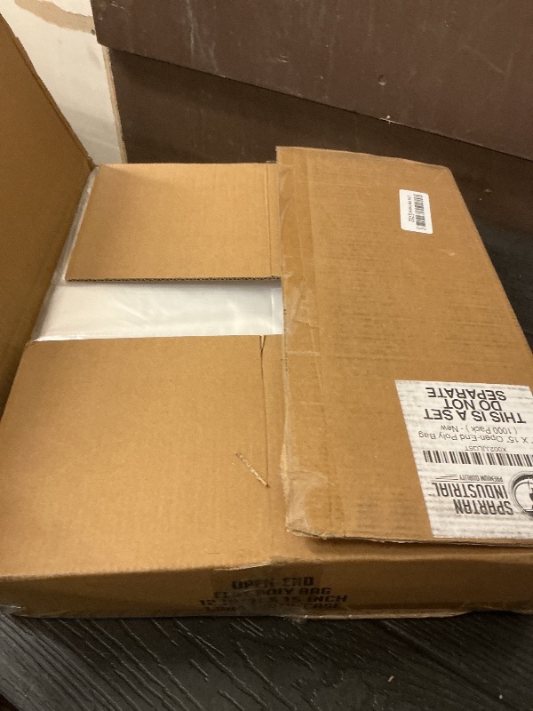Photo 1 of 12" X 15" Open-End Flat Poly Bags (1000 Count) - 1.1 Mil Clear Plastic - No Adhesive Strip - For Packaging, Shipping, Storage - Spartan Industrial
