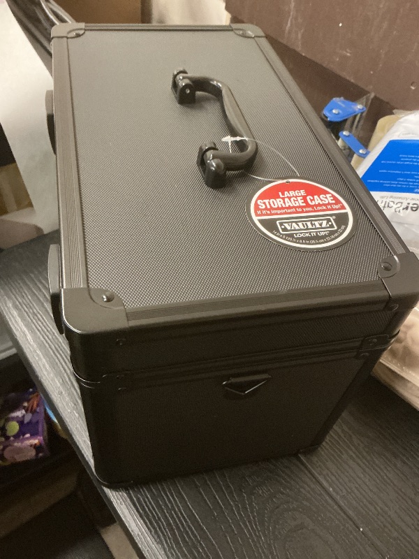 Photo 1 of Vaultz Portable Safe Box - 14 L x 9.12 H x 8.5 Inch Large Storage Box with Lock, Mesh Pocket & Adjustable Compartments for Cash, Documents and Valuables - Tactical Black
