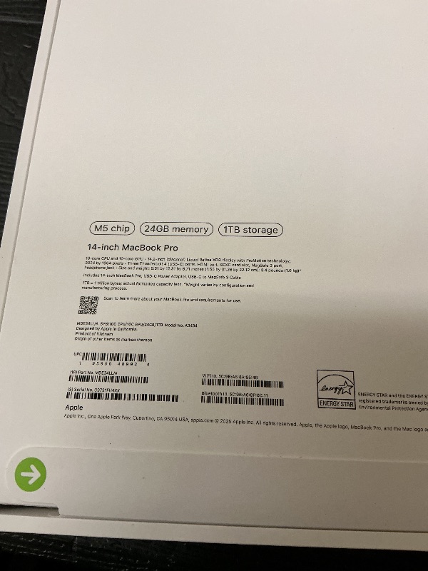 Photo 1 of Apple 2025 MacBook Pro Laptop with M5 chip with 10?core CPU and 10?core GPU: Built for Apple Intelligence, 14.2-inch Liquid Retina XDR Display, 24GB Unified Memory, 1TB SSD Storage; Space Black