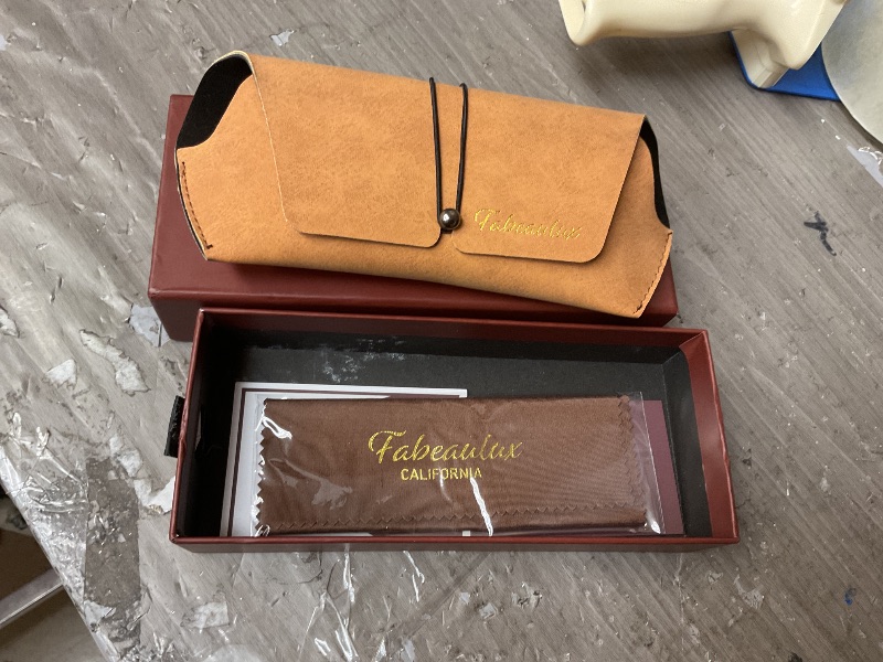 Photo 1 of SEE NOTES AND PICTURES ,,,,,,,,,Fa.Beau.Lux Premium Clear Round Blue Light Blocking Glasses with Wood Temple, Clip-On Compatible Frame, Unisex Design (Gold Amber Orange Night Blue Blocker)