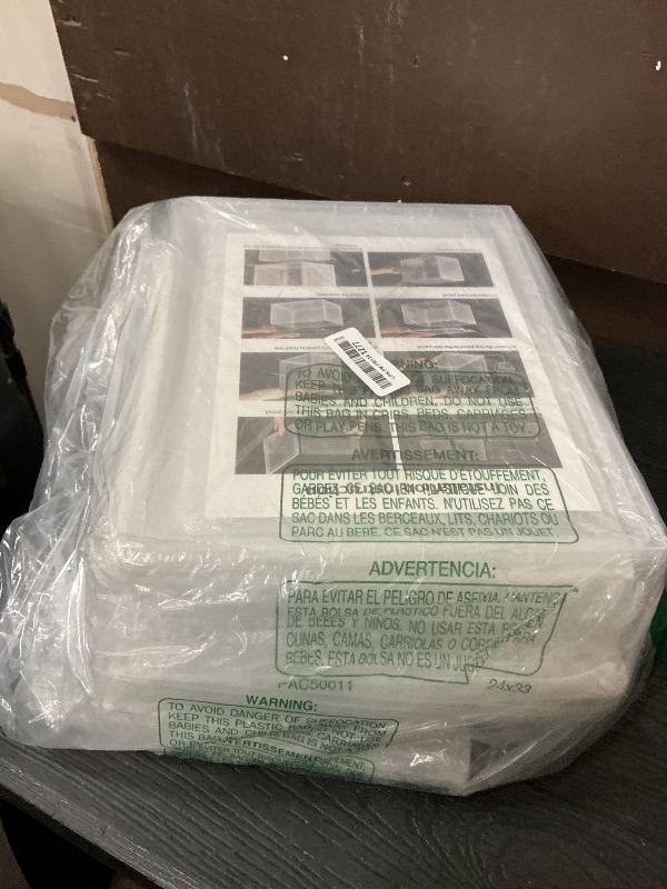 Photo 1 of 5 Pack Stackable Storage Bins with Lids, White Plastic Storage Container with Clear Lids, Clear Display Case with Magnetic Door for Purse, Handbag, Figure, Collectibles, Doll, Bag, 14.2"x8.66x10.6"