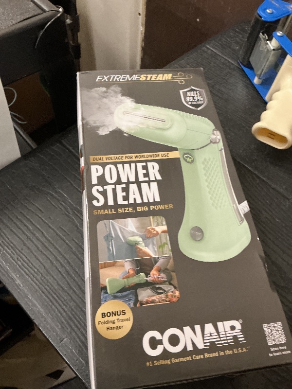Photo 1 of Conair Handheld Garment Steamer for Clothes - Power Steam: Small Size, Big Power - Great for Home, Office, or Travel with Dual Voltage for Worldwide Use, Mint Green