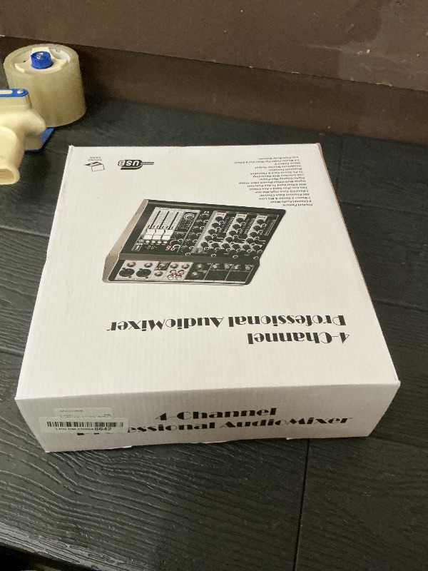 Photo 1 of 4 Channel Audio Interfacer DJ Mixer Sound Board 16-Bit DSP Effect USB Audio Mixer Effects +48V Phantom Bluetooth for Karaoke Studio Streaming Recording,Live Streaming