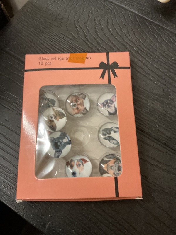 Photo 1 of 12Pcs Glass Fridge Decorative Magnets - Cute Dog Refrigerator Glass Magnets for Office Whiteboard and Household Cabinet Decoration, Strong Magnetic Power to Perfectly Hold Photos and Documents