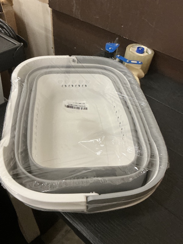 Photo 1 of 2 Pcs 42L Medium Collapsible Plastic Laundry Basket with Handles, Foldable Laundry Basket Hamper, Pop Up Storage Container Organizer for Washing Storage (Gery, 17 Inch * 13 Inch * 15 Inch)