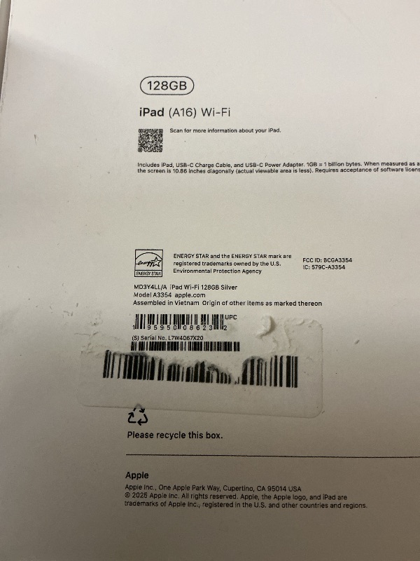 Photo 1 of Apple iPad 11-inch: A16 chip, 11-inch Model, Liquid Retina Display, 128GB, Wi-Fi 6, 12MP Front/12MP Back Camera, Touch ID, All-Day Battery Life — Silver