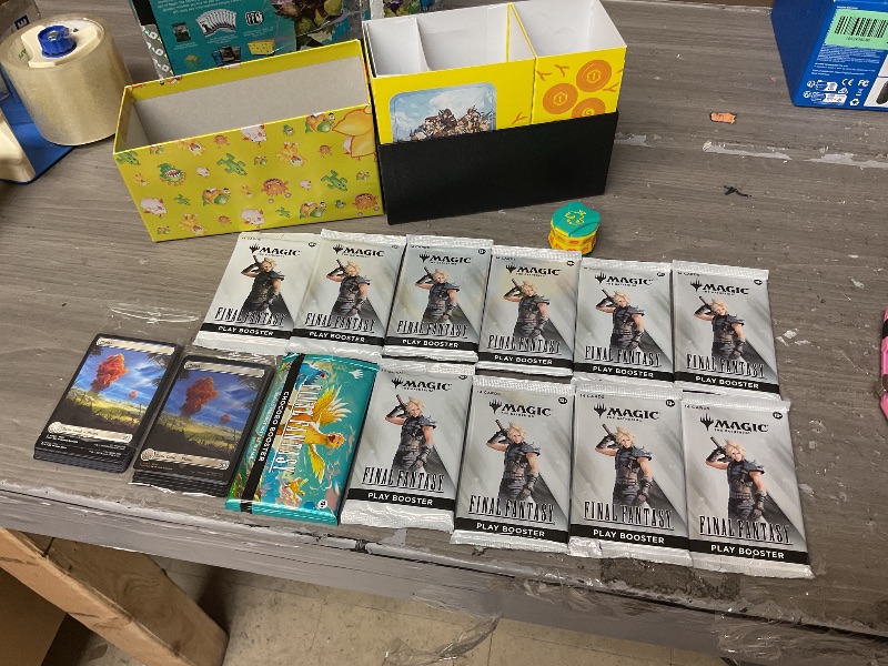 Photo 1 of Magic: The Gathering - Final Fantasy Chocobo Bundle (1 Chocobo Booster, 10 Play Boosters, 1 Alt-Art Promo Card, 1 Scene Card, 32 Basic Lands, 1 Click Wheel, and More)