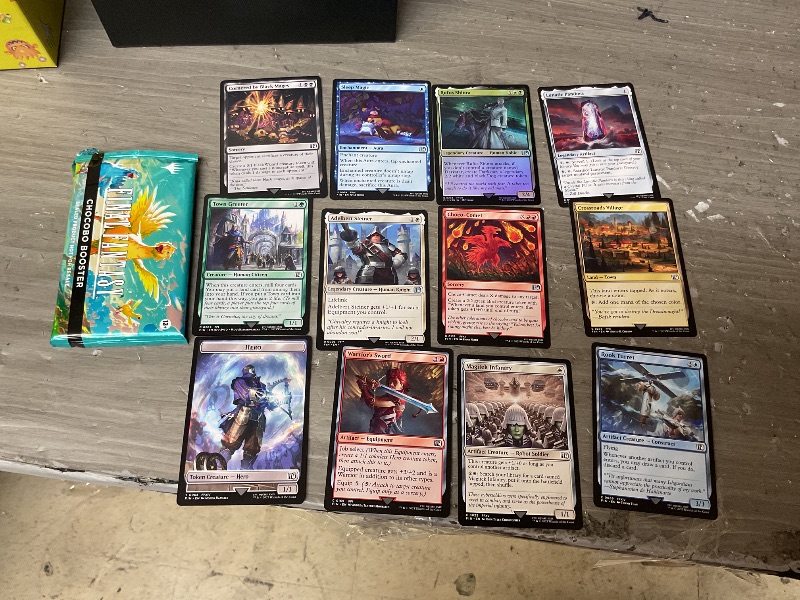 Photo 1 of Magic: The Gathering - Final Fantasy Chocobo Bundle (1 Chocobo Booster, 10 Play Boosters, 1 Alt-Art Promo Card, 1 Scene Card, 32 Basic Lands, 1 Click Wheel, and More)