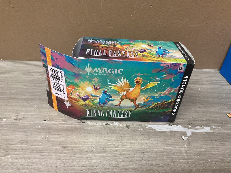 Photo 1 of Magic: The Gathering - Final Fantasy Chocobo Bundle (1 Chocobo Booster, 10 Play Boosters, 1 Alt-Art Promo Card, 1 Scene Card, 32 Basic Lands, 1 Click Wheel, and More)