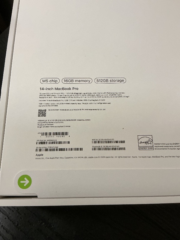 Photo 1 of Apple 2025 MacBook Pro Laptop with M5 chip with 10?core CPU and 10?core GPU: Built for Apple Intelligence, 14.2-inch Liquid Retina XDR Display, 16GB Unified Memory, 512GB SSD Storage; Silver