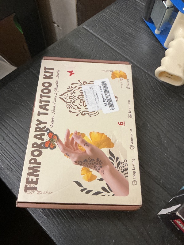 Photo 1 of 136 PCS Henna Tattoos Stencils Kit, Temporary Tattoos Kit - 6 Pcs Tattoo Cones 3 Color(Brown Black Red) Ink, Tattoo Stencil for Face Body Art Painting for Women Men Adults Festivals DIY Wedding Party