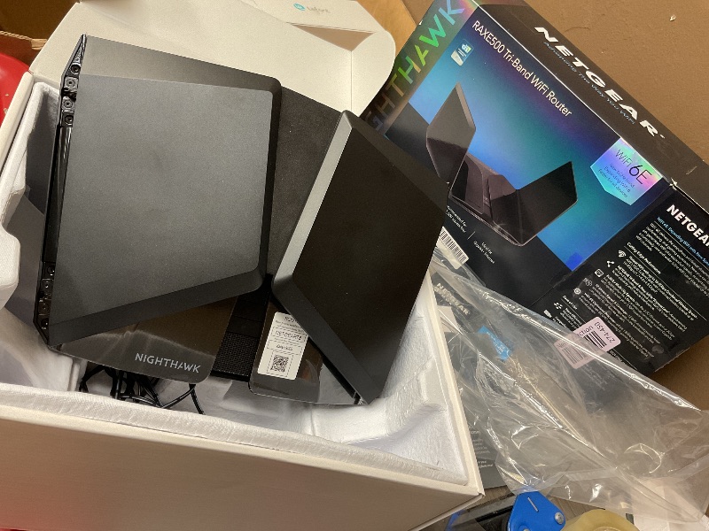 Photo 1 of NETGEAR Nighthawk WiFi 6E Router (RAXE500) - Security Features, 12-Stream Gigabit Router AXE11000 Tri-Band Wireless Speed (Up to 10.8Gbps), New 6GHz Band, Coverage up to 3,500 sq. ft, 60 Devices