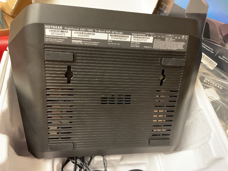 Photo 1 of NETGEAR Nighthawk WiFi 6E Router (RAXE500) - Security Features, 12-Stream Gigabit Router AXE11000 Tri-Band Wireless Speed (Up to 10.8Gbps), New 6GHz Band, Coverage up to 3,500 sq. ft, 60 Devices
