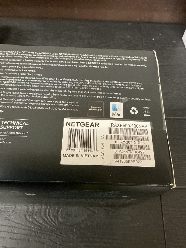 Photo 1 of NETGEAR Nighthawk WiFi 6E Router (RAXE500) - Security Features, 12-Stream Gigabit Router AXE11000 Tri-Band Wireless Speed (Up to 10.8Gbps), New 6GHz Band, Coverage up to 3,500 sq. ft, 60 Devices