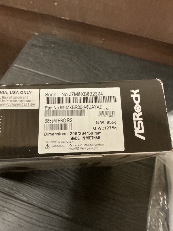 Photo 1 of ASRock B850M Pro RS Micro-ATX AM5 Motherboard, AMD Ryzen 9000/8000/7000 Support, DDR5 8000+(OC), PCIe 5.0, WiFi 6E, 2.5G LAN, USB 3.2 Gen2 Type-C