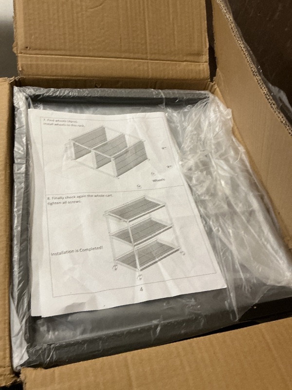 Photo 1 of 3 Tier Rolling Utility Kitchen Cart, Heavy Duty Wire Rolling Cart on Wheels, Commercial Metal Serving Carts with Handle, Kitchen Island Plant Shelf Food Storage Trolley for Laundry, Office, Garage