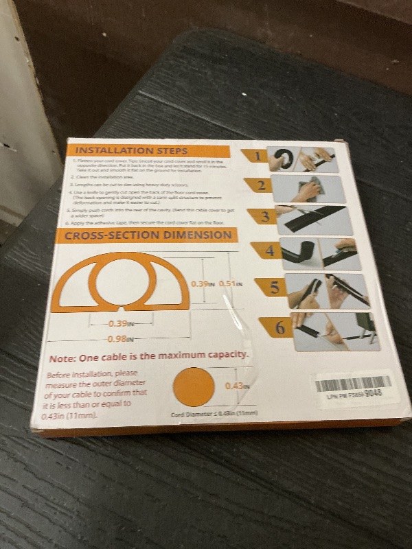 Photo 1 of 12ft Cord Cover Floor for Extension Cords, Self-Adhesive Floor Cable Cover to Protect Cables & Prevent Tripping, PVC Cord Hider Protector, Internal Wire Management Channel Diameter: 0.39", Brown