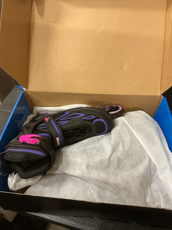 Photo 1 of 2PM SPORTS Vinal Girls Adjustable Inline Skates with Light up Wheels Beginner Skates Fun Illuminating Roller Skates for Kids Boys and Ladies… (Violet & Magenta, Large - Youth (4Y-7Y US))
