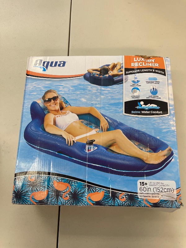 Photo 1 of Aqua Luxury Water Lounge, X-Large, Inflatable Pool Float with Headrest, Backrest & Footrest, Palm Beach Flamingo