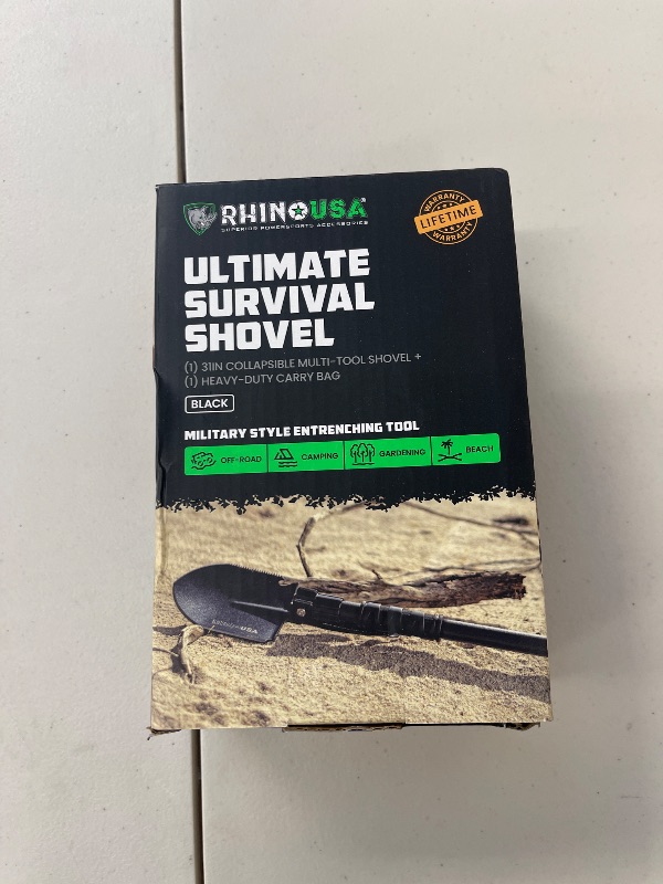 Photo 1 of Rhino USA Survival Shovel w/Pick - Heavy Duty Carbon Steel Military Style Entrenching Tool for Off Road, Camping, Gardening, Beach, Digging Dirt, Sand, Mud & Snow. (Survival Shovel)
