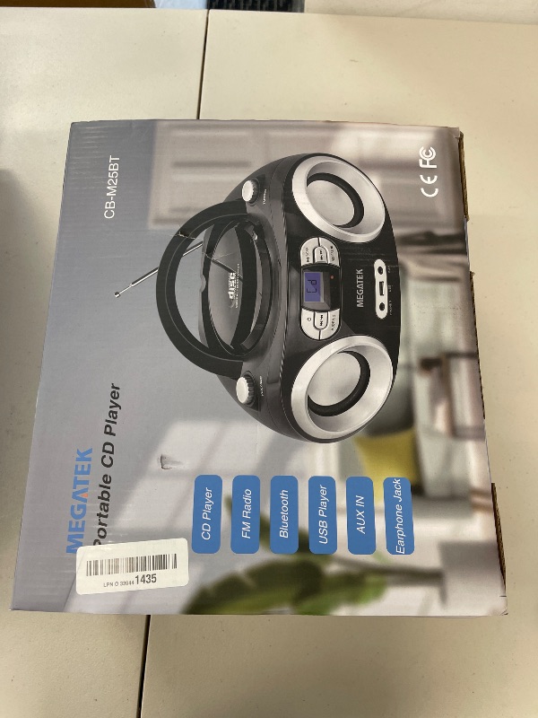 Photo 1 of MEGATEK Portable CD Boombox with FM Stereo Radio, Bluetooth, USB Port, and Backlit LCD Display | CD-R/CD-RW/MP3-CD Compatible | AUX Input | Headphone Jack | Programmable CD Player - Black