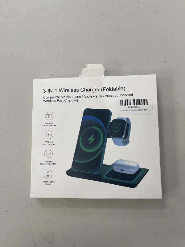 Photo 1 of 3 in 1 Wireless Charger Stand for Apple and Android Devices - Fast Charging Station for iPhone 16 15 14 13 12 11, Apple Watch Series 10 9 8 7 6 SE, AirPods Pro 4 3 2, and Android Phones (Black)