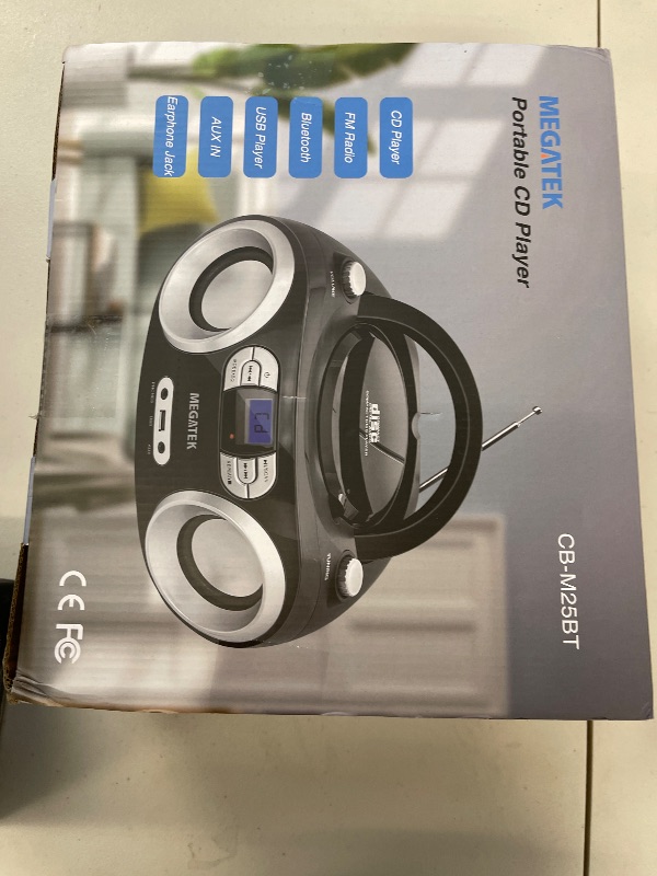 Photo 1 of MEGATEK Portable CD Boombox with FM Stereo Radio, Bluetooth, USB Port, and Backlit LCD Display | CD-R/CD-RW/MP3-CD Compatible | AUX Input | Headphone Jack | Programmable CD Player - Black