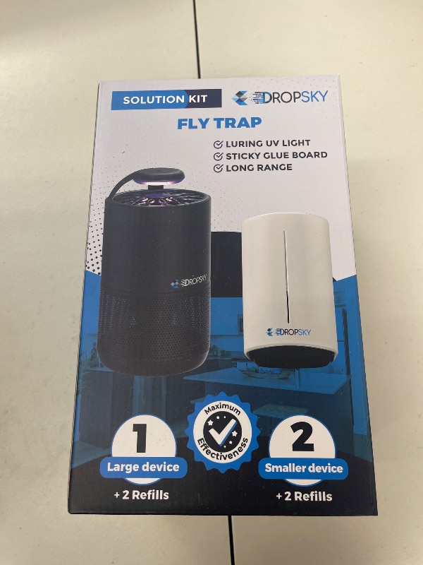 Photo 1 of Dropsky Kit Indoor Flying Insect Trap - Plug-in Bug Light Trap for Fruit Flies, Gnats and Houseflies - Odorless and Mess Free (1 Big Trap + 2 Small Traps + 4 Glue Cards)