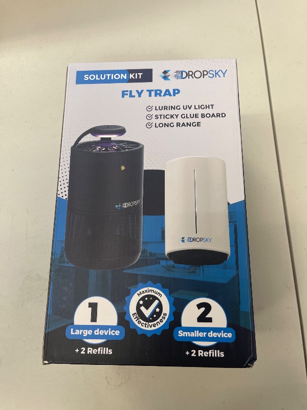 Photo 1 of Dropsky Kit Indoor Flying Insect Trap - Plug-in Bug Light Trap for Fruit Flies, Gnats and Houseflies - Odorless and Mess Free (1 Big Trap + 2 Small Traps + 4 Glue Cards)