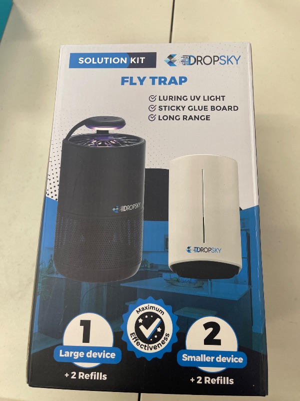 Photo 1 of Dropsky Kit Indoor Flying Insect Trap - Plug-in Bug Light Trap for Fruit Flies, Gnats and Houseflies - Odorless and Mess Free (1 Big Trap + 2 Small Traps + 4 Glue Cards)