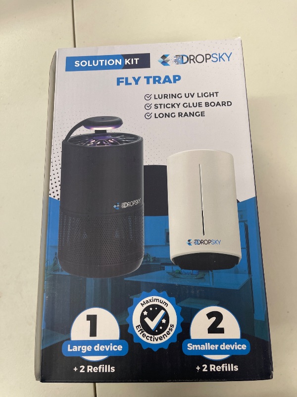 Photo 1 of Dropsky Kit Indoor Flying Insect Trap - Plug-in Bug Light Trap for Fruit Flies, Gnats and Houseflies - Odorless and Mess Free (1 Big Trap + 2 Small Traps + 4 Glue Cards)