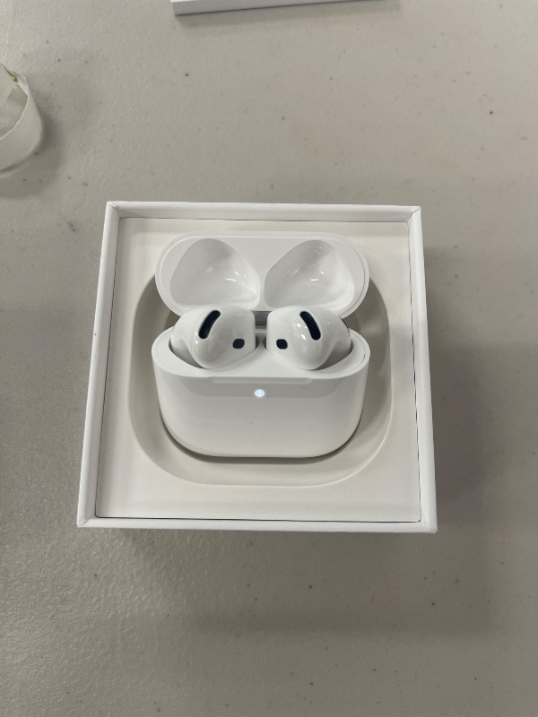 Photo 1 of Apple AirPods 4 Wireless Earbuds, Bluetooth Headphones, Personalized Spatial Audio, Sweat and Water Resistant, USB-C Charging Case, H2 Chip, Up to 30 Hours of Battery Life, Effortless Setup for iPhone