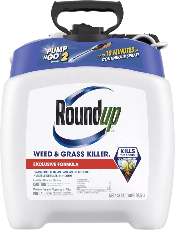 Photo 1 of Roundup Weed and Grass Killer? with Pump 'N Go 2 Sprayer, Use in and Around Flower Beds, Trees & More, 1.33 gal