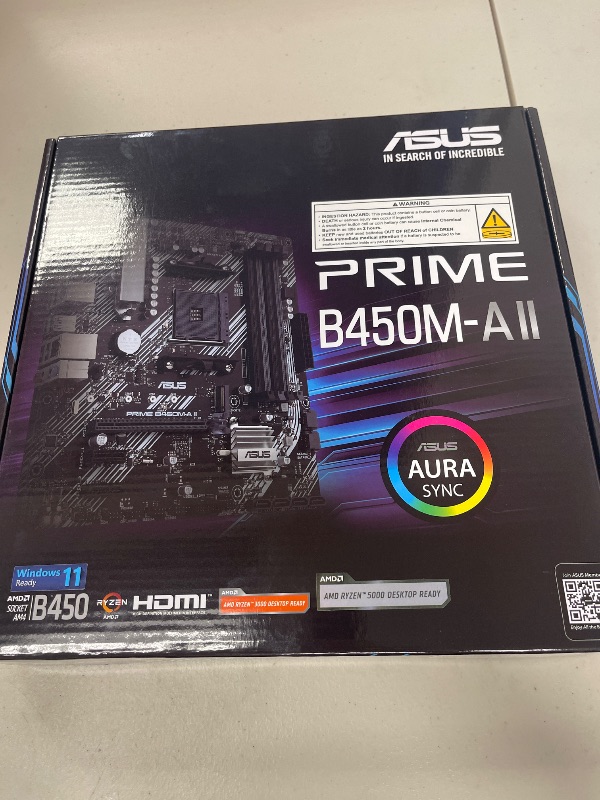 Photo 1 of ASUS Prime B450M-A II AMD AM4 (Ryzen 5000, 3rd/2nd/1st Gen Ryzen Micro ATX Motherboard (128GB DDR4, 4400 O.C.), NVMe, HDMI 2.0b/DVI/D-Sub, USB 3.2 2, BIOS Flashback, and Aura Sync)