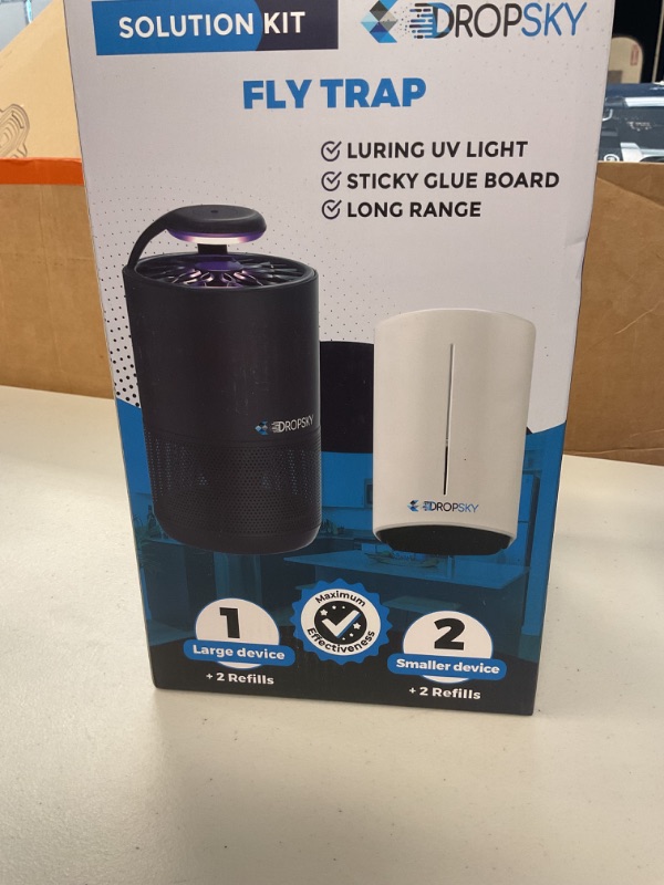 Photo 1 of Dropsky Kit Indoor Flying Insect Trap - Plug-in Bug Light Trap for Fruit Flies, Gnats and Houseflies - Odorless and Mess Free (1 Big Trap + 2 Small Traps + 4 Glue Cards)