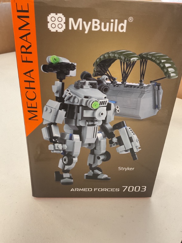 Photo 1 of MyBuild Mecha Frame Armed Forces 7003 - Stryker Mech Light Gray with Commander Weapon Box, Military Themed Building Bricks for Mech Fans, Ages 14 and Up