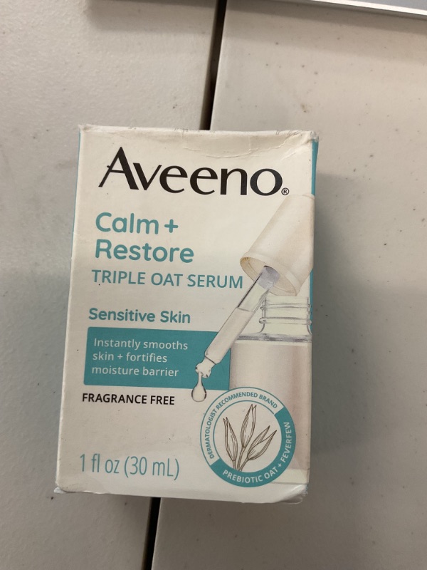 Photo 1 of Aveeno Calm + Restore Triple Oat Hydrating Face Serum for Sensitive Skin, Gentle, Lightweight Facial Serum Instantly Smooths Skin, Fast-Absorbing, Hypoallergenic & Fragrance-Free, 1 fl. oz