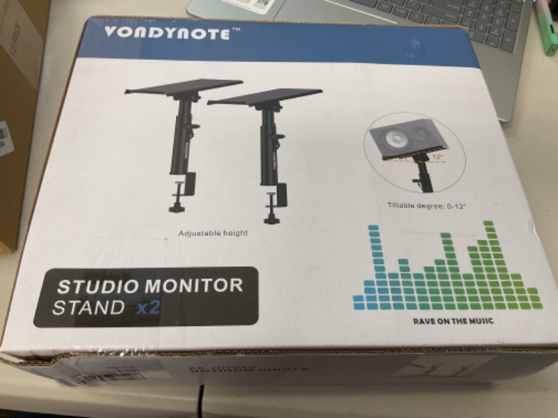 Photo 1 of Vondynote Studio Monitor Stands Pair Heavy Duty Desk Clamp Speaker Stands with Adjustable Tilt Angle Tray of 0-12 °